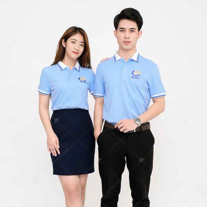 Mẫu đồng phục áo thun polo đẹp cộc tay màu xanh nhạt