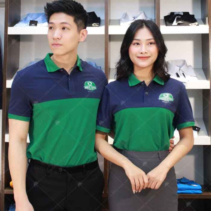 Mẫu áo đồng phục phúc long với logo trên ngực trái